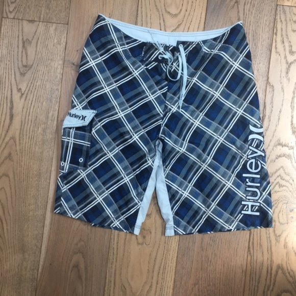 Hurley board shorts blue grey plaid